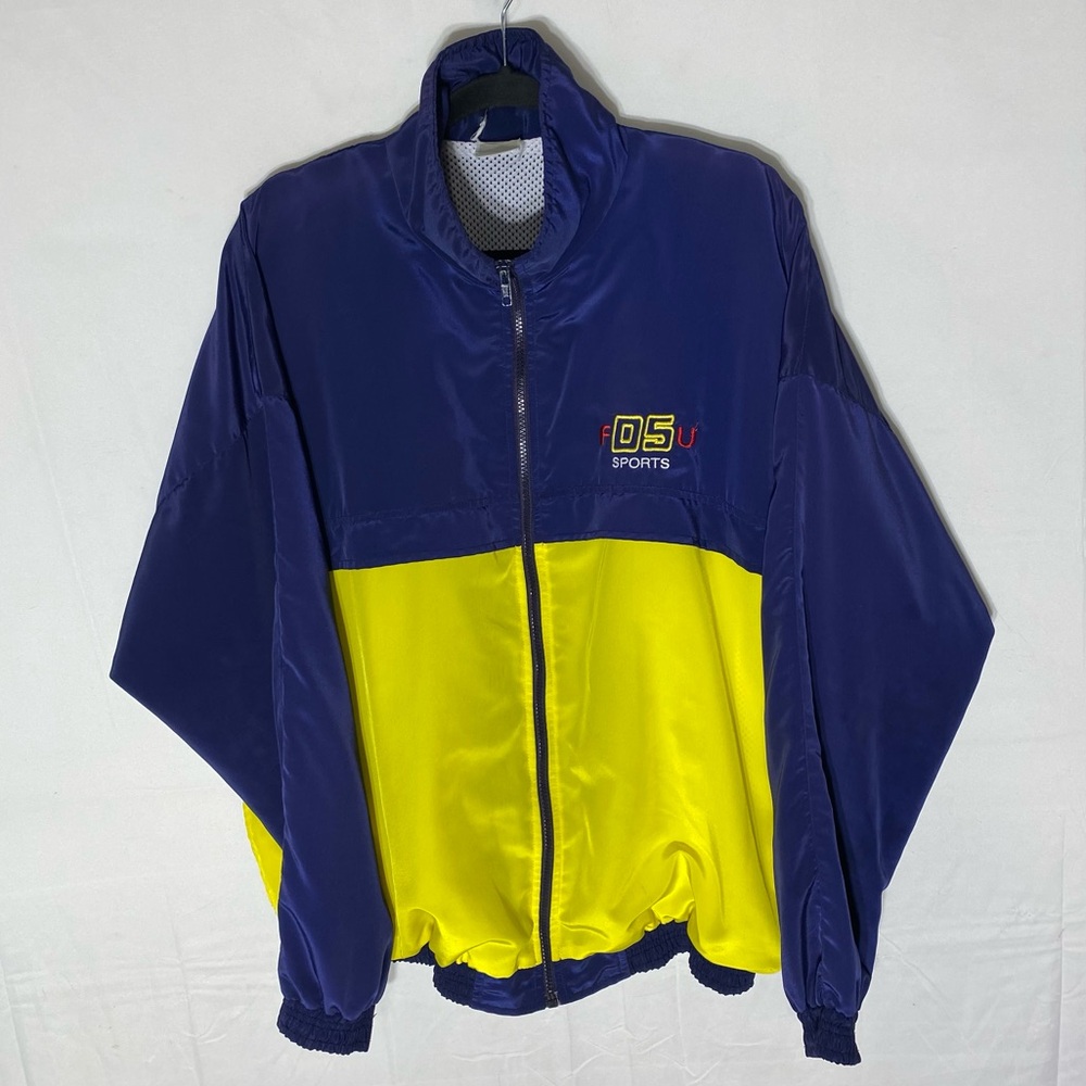 Vintage Navy Blue Yellow 05 Sports Jacket Full Zip Windbreaker Light Jacket XL